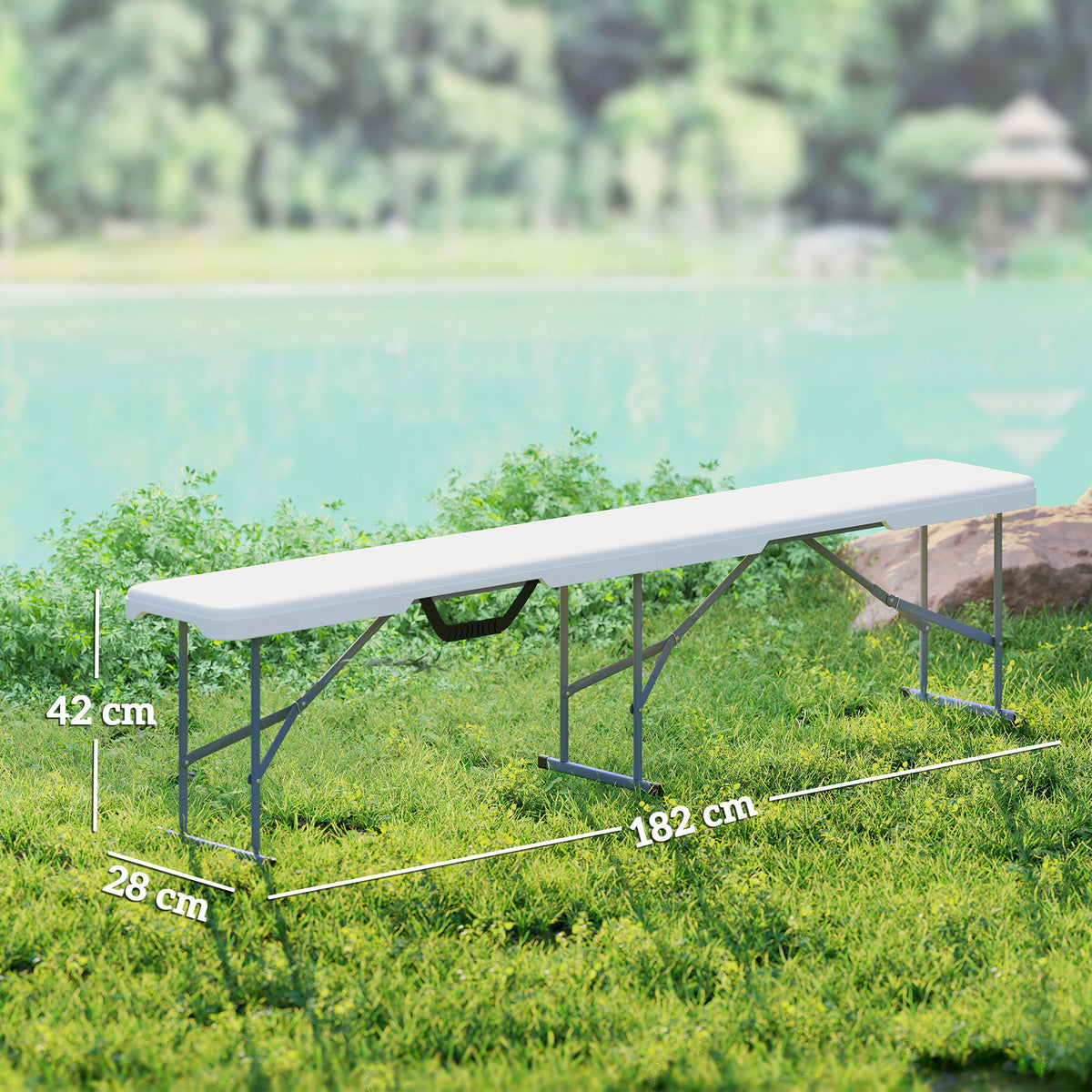 Campingbank, Kunststoff-Outdoor-Bank, 240 kg Belastbarkeit, Weiß