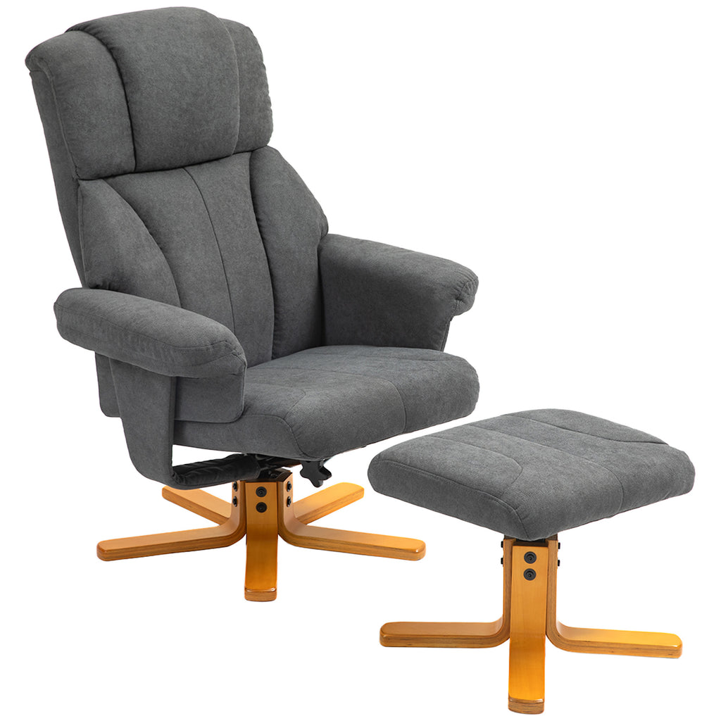 Verstellbarer Sessel mit Fußhocker mit hoher Lehne und Holzrahmen für Wohnzimmer, Schlafzimmer, Dunkelgrau