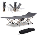 Single Steel Frame Portable Camping Cot, with Carry Bag - Grey
