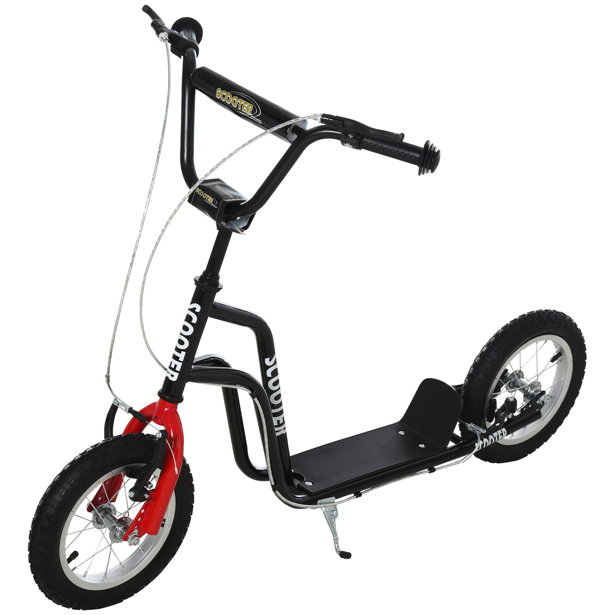 Teen Kick Scooter with Adjustable Handlebar, Inflatable Wheels, Two Brakes, Black