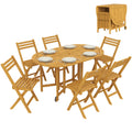 Gartenmöbel Set FSC Holz Sitzgruppe 7-teilig Ausziehbar Tisch mit 6 Klappstühlen Schirmloch Lamellendesign