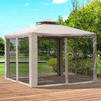  Outdoor Gazebo, 2-tier Roof with Netting, 295L x 295W x 263Hcm-Taupe