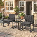 Rattan Bistroset, 3 teiliges Gartenmöbel-Set mit 2 Gartenstühlen, Couchtisch, abnehmbar Kissen Dunkelgrau