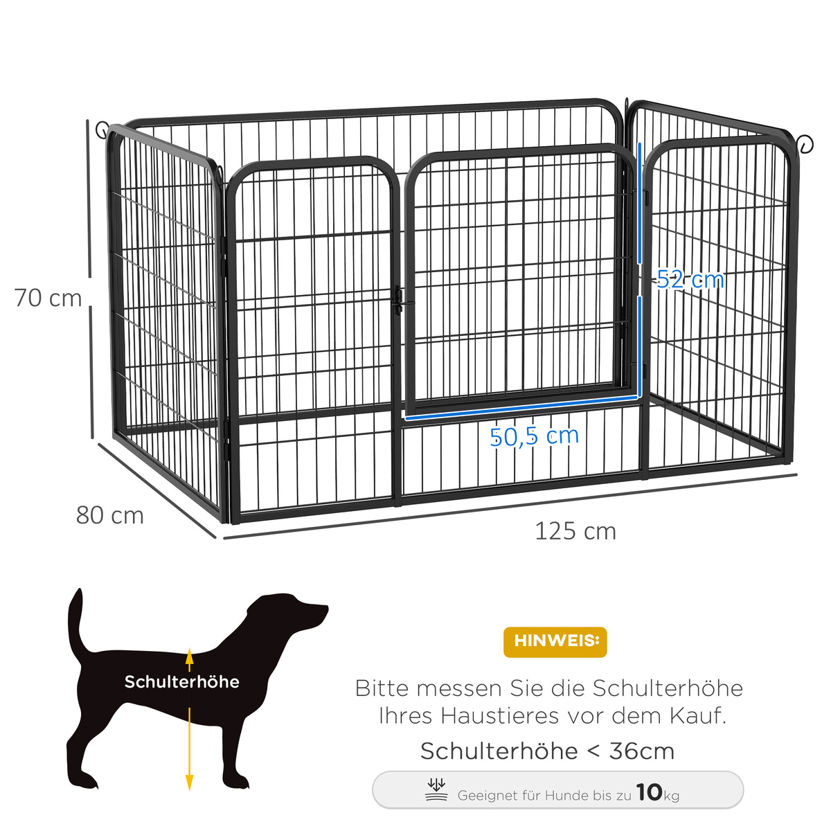 Heavy Duty Dog Pet Puppy Metal Playpen Play Pen Rabbit Pig Hutch Run Enclosure Foldable Black Large, 125 x 80 x 70 cm