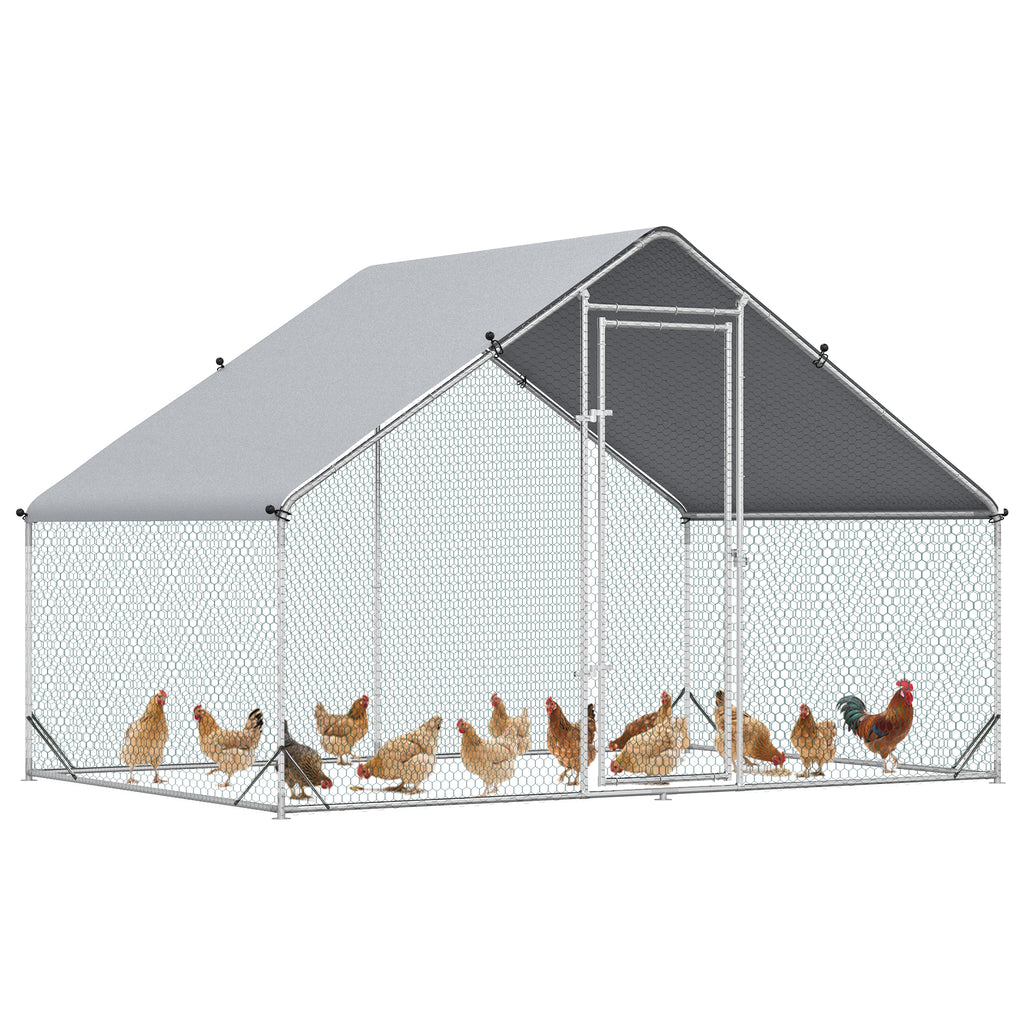 Hühnerstall, Freilaufgehege, Geflügelstall mit Schattendach, Freigehege für 4-6 Hühner, Enten Kaninchen, 3 x 2 x 2 m