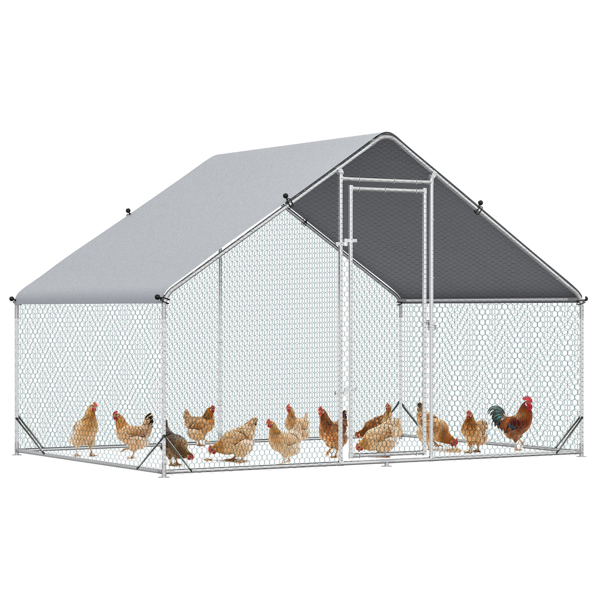 Hühnerstall, Freilaufgehege, Geflügelstall mit Schattendach, Freigehege für 4-6 Hühner, Enten Kaninchen, 3 x 2 x 2 m