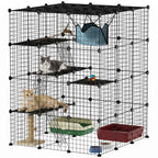 Steel Wire Cat Cage Indoor with Hammock, Ramps, Doors, DIY Cat Enclosure for 1-3 Cats, Black
