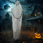 183 cm Life Size Halloween Animated Skeleton Grim Reaper with Glowing LED Eyes, Scary Halloween Decorations, Battery Operated, Indoor Party Props