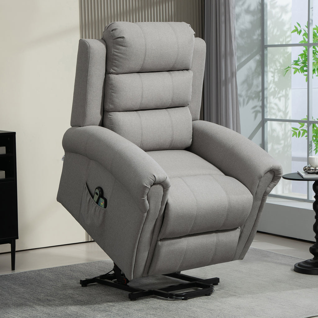 Relaxsessel mit Aufstehhilfe, 8 Massagepunkte, beheizbare R¨¹ckenlehne, Leinenoptik, Hellgrau