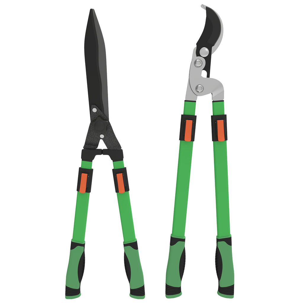  2 Pcs Garden Shears Set, Tree Lopper, Hedge Shears with Telescopic Extendable Handles, Garden Shears for Hedges, Shrubs and Bushes, Lightweight Shrub Care Kit for Cutting, Trimming