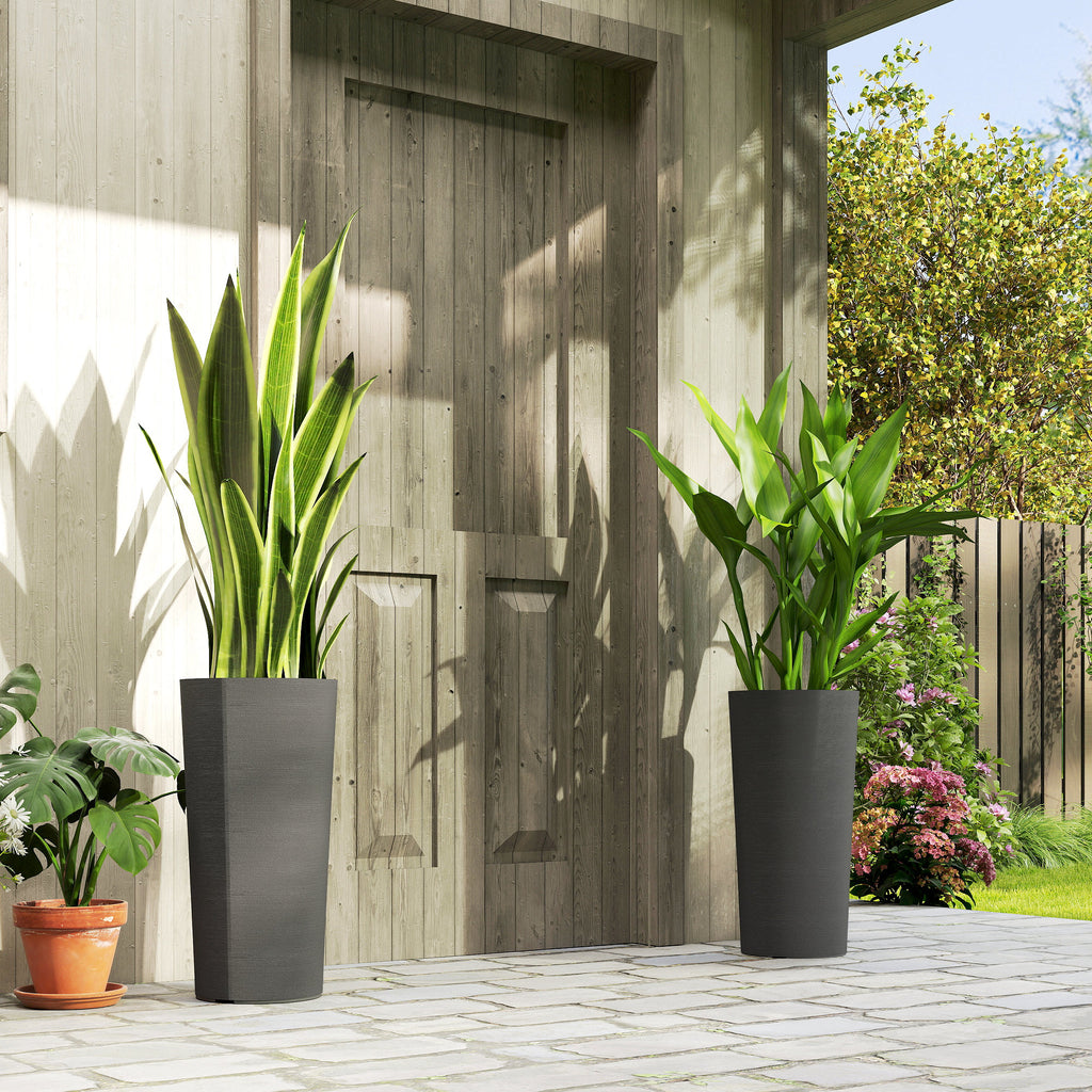 2er Set Blumentopf stapelbar Pflanzkübel mit Löcher 35x35 cm Pflanztöpfe Rund Dunkelgrau