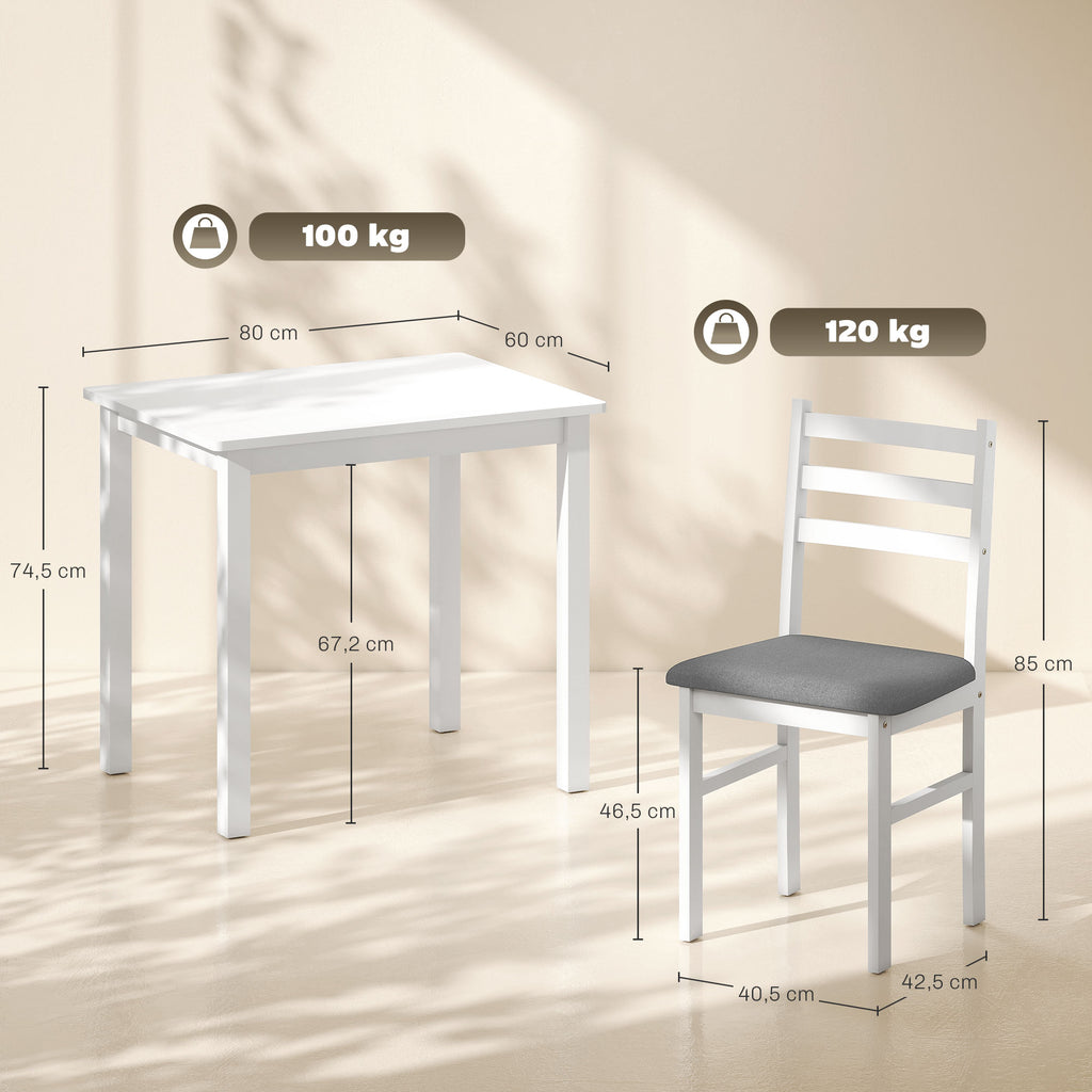 3-teiliges Esstisch-Set mit 2 Stühlen, Küchentisch für kompakte Räume, gepolsterte Stühle, platzsparend, MDF, Weiß