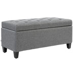 Sitzbank, Polsterbank mit Stauraum, leinenartiges?Polyester, Kautschukholz, 100 x 40 x 44 cm, Hellgrau