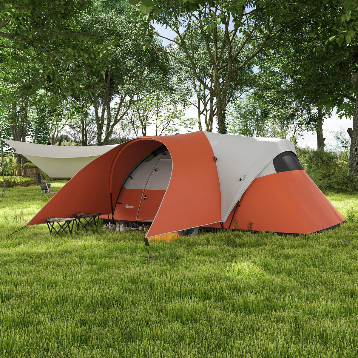 3000mm Waterproof Camping Tent for 5-6 Man, Family Tent with Porch and Sewn in Groundsheet, Portable with Bag, Orange