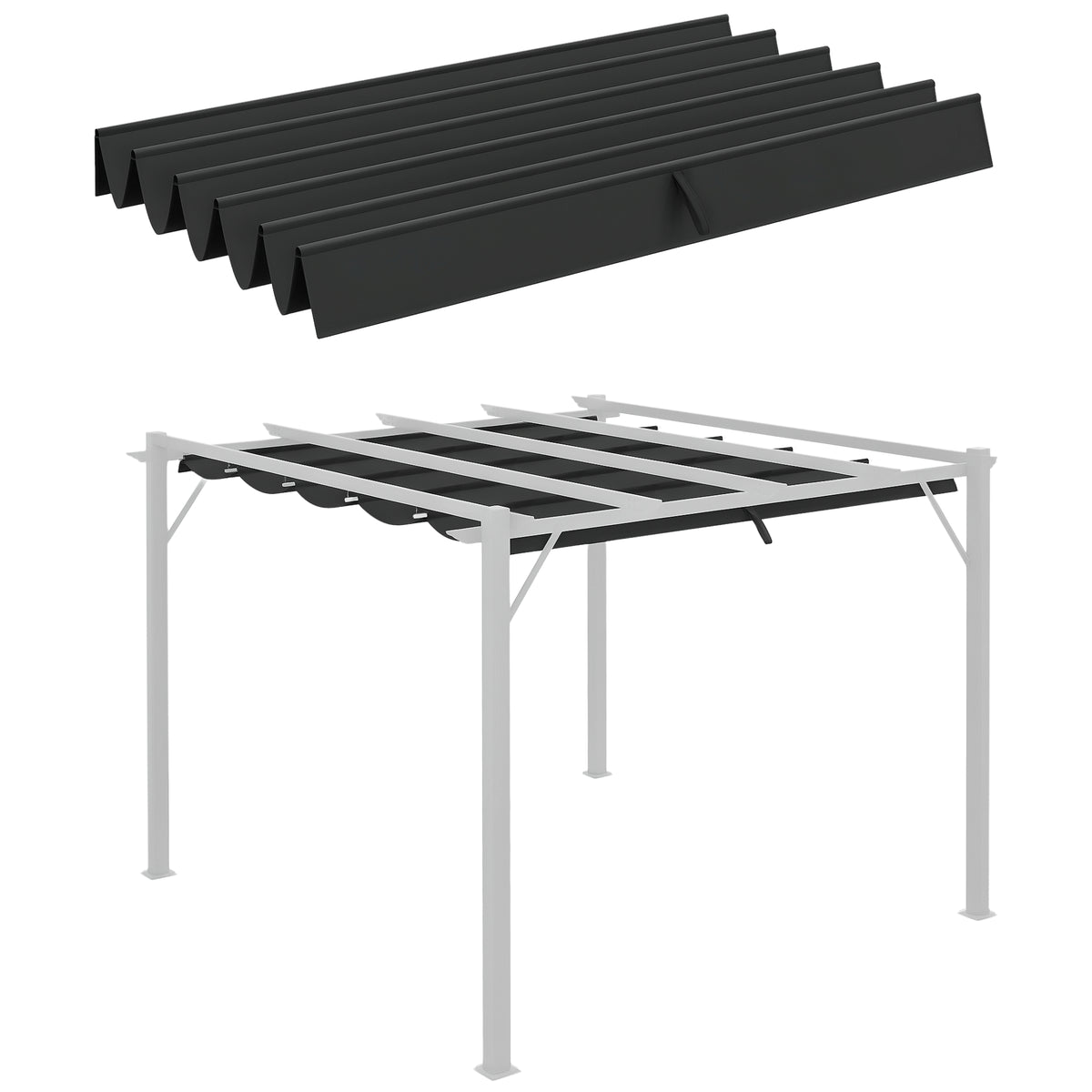 Retractable Pergola Cover, 2.55 x 2.5 m Replacement Canopy Fabric for 3 x 3 m Frame, Roof Top Only, Dark Grey
