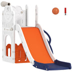 5 in 1 Kids Slide Set with Basketball Hoop, Climbing Frame, Telescope, Storage Box for Toddlers Ages 1-3, Orange