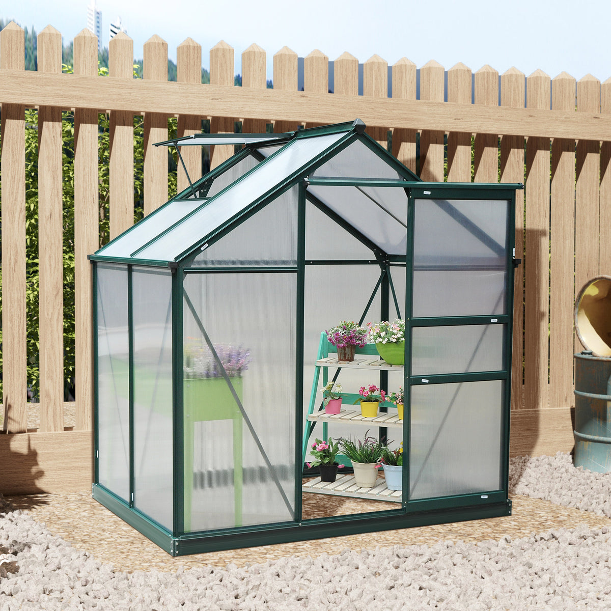 Gewächshaus mit Dachfenster Aluminium Treibhaus 190 cm x 132 cm x 201 cm Grün + Transparent