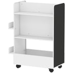 Kinder Bücherregal mit 4 Regalen, Bodenfach, 2 Seitenteile, Tafel, Rollen, für 3–8 Jahre, 66,5x32,5x86,5 cm Weiß