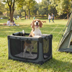 Soft Dog Crate Pet Travel Crate 76 x 54 x 54 cm with Removable Pad Mesh Window Army Green