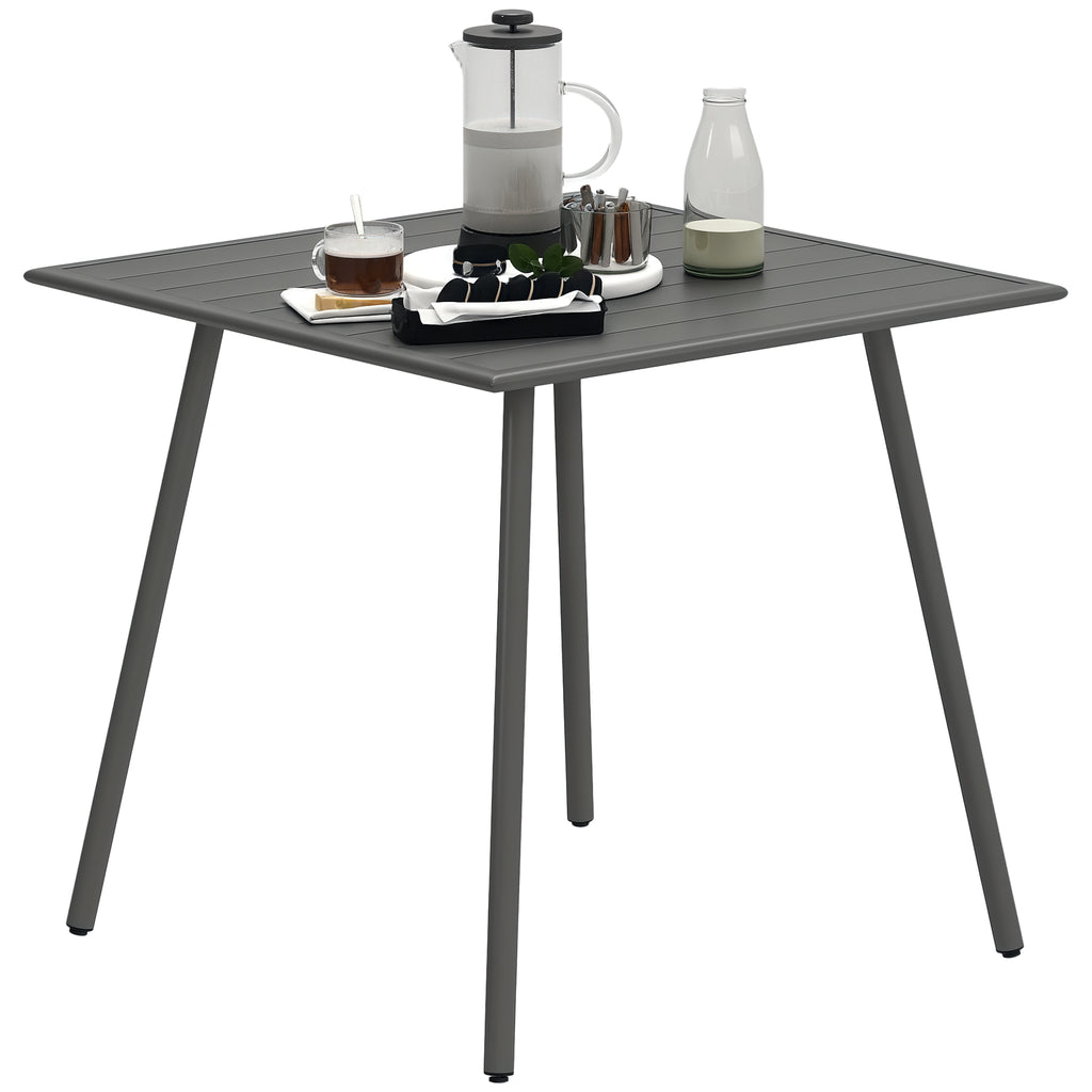 Square Garden Table with Slat Top, Steel Frame, Outdoor Table for 4 Person, 80 x 80 x 74 cm, Grey