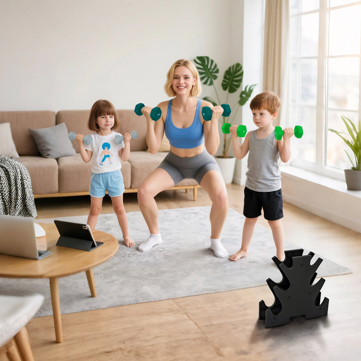 Hantelset mit Aufbewahrungsgestell, Set mit 6 Hanteln f¨¹r Fitness-Training, 2 x 1kg, 2 x 3kg, 2 x 5kg