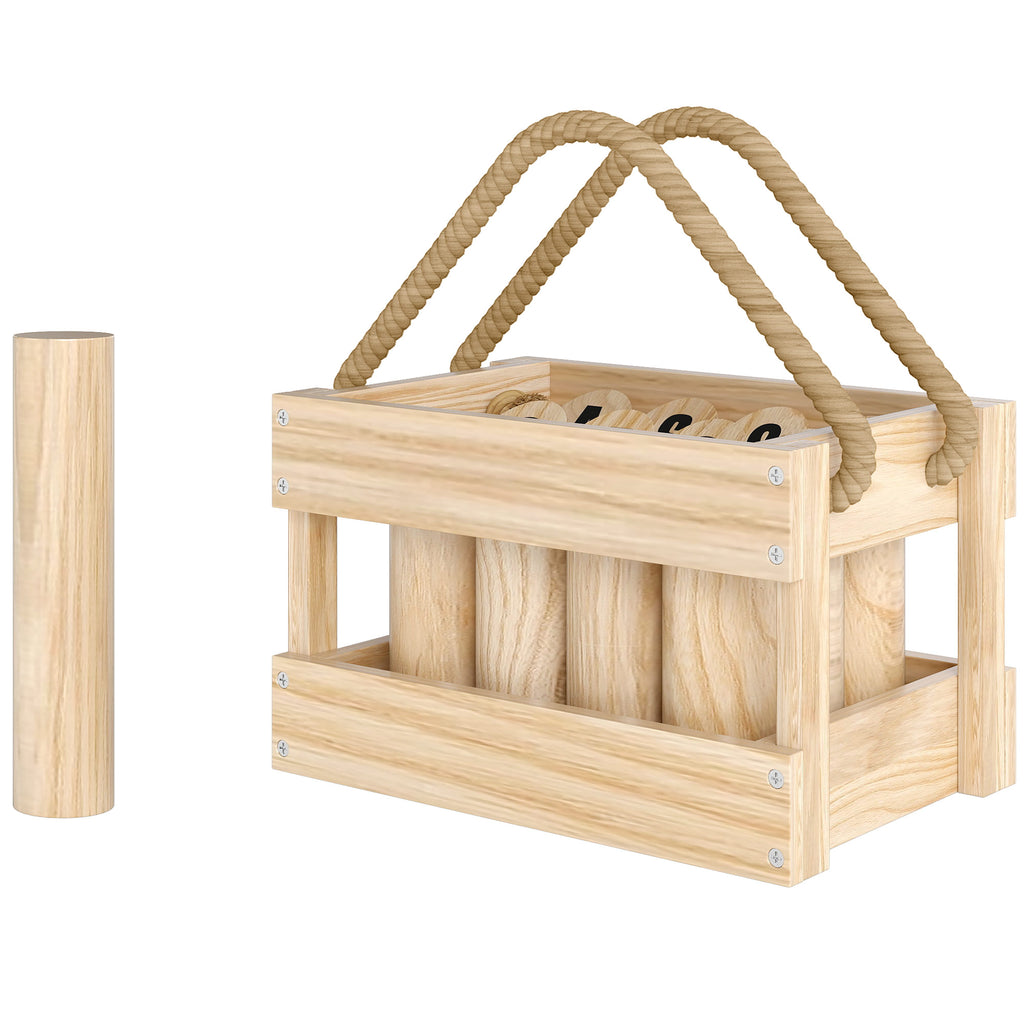 Molkky Game, Wooden Skittles Throwing Game with 12 Skittles, 1 Throwing Pin and Carrying Box, Outdoor Games for Adults, Garden, Picnic, Beach, Party