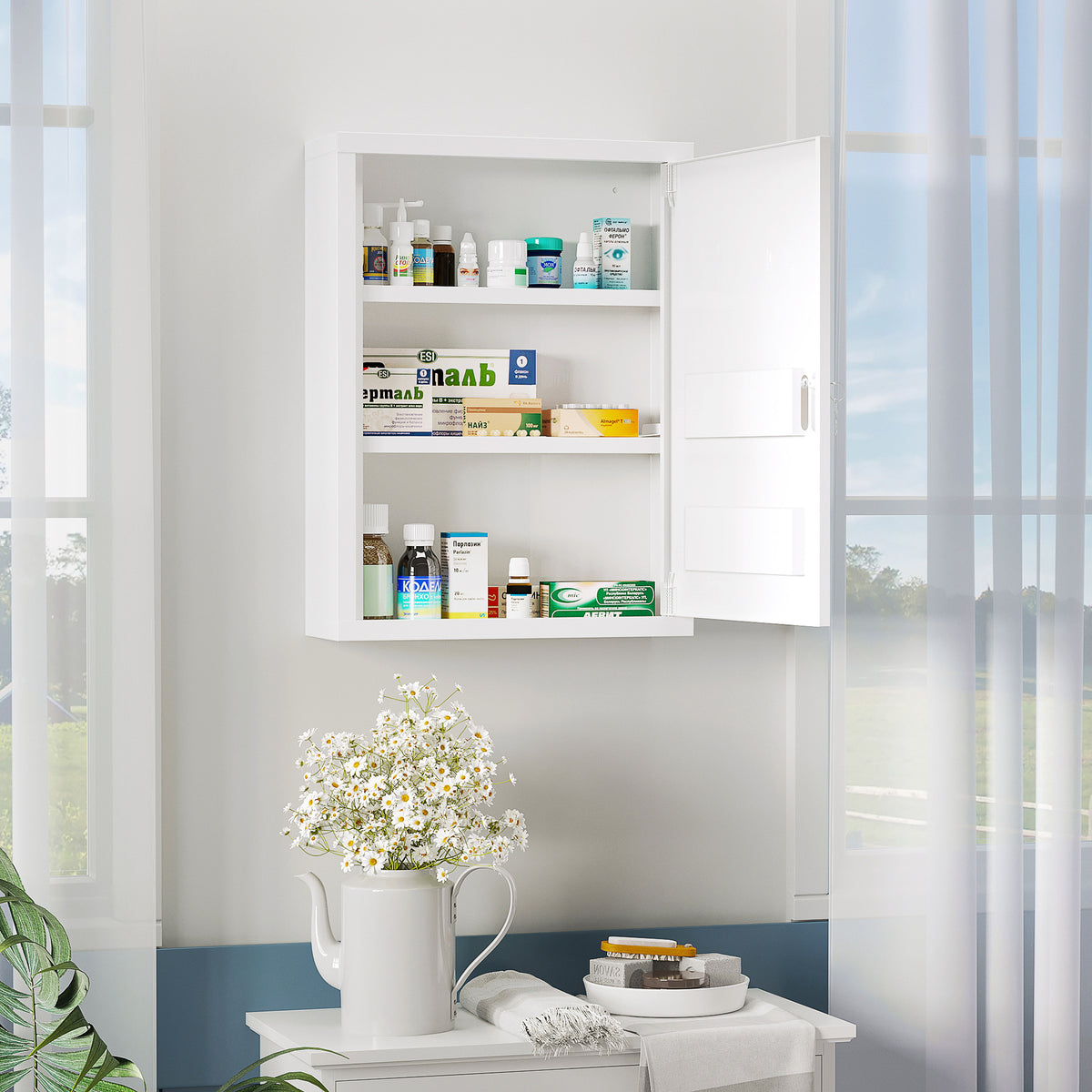 Medizinschrank, 3 F?cher, abschlie?bar, mit Rezeptfach, stabiles Stahlgeh?use, wei?, 40 x 15 x 53,5 cm