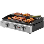 Gasgrill 7,5 KW Tragbarer Tischgrill mit 3 Brenner Keramische Lackbeschichtung Grillrost Warmhalterost