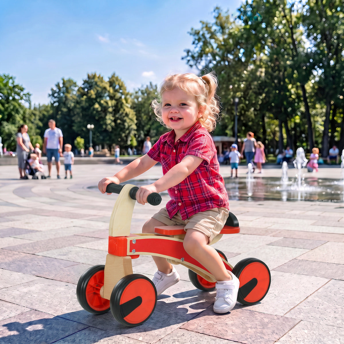 Rutschauto Kinder, Holz Rutschfahrzeug mit EVA-Rädern, höher Rückenlehne Kinder von 2–3 Jahre, Rot