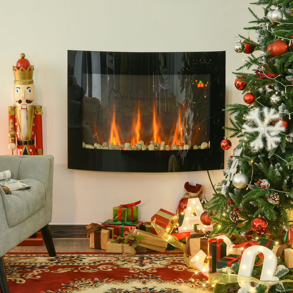 Elektrokamin mit Heizung, elektrischer Kamin mit 3D Flammeneffekt, 7 Flammenfarben, 900/1800 W, Wandkamin mit Timer, Dekokamin mit Fernbedienung, Schwarz, 65 cm