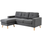 Ecksofa im Skandidesign, mit Knopfheftung, Massivholz, Leinenoptik, Grau