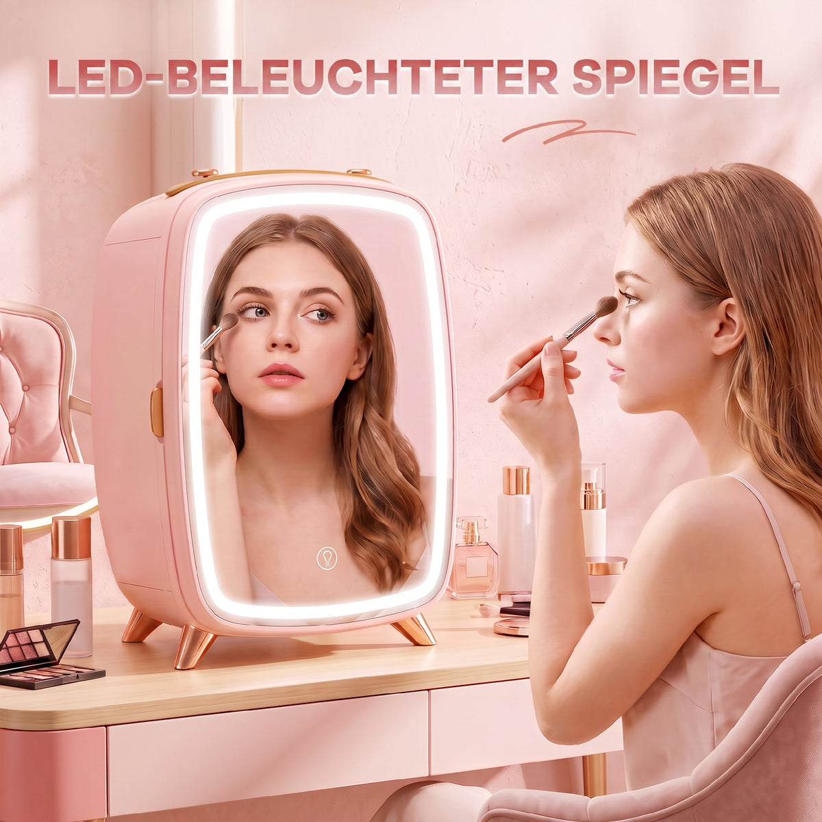 Mini Kühlschrank 6 Liter LED Spiegel Kosmetik Kühlschrank Rosa