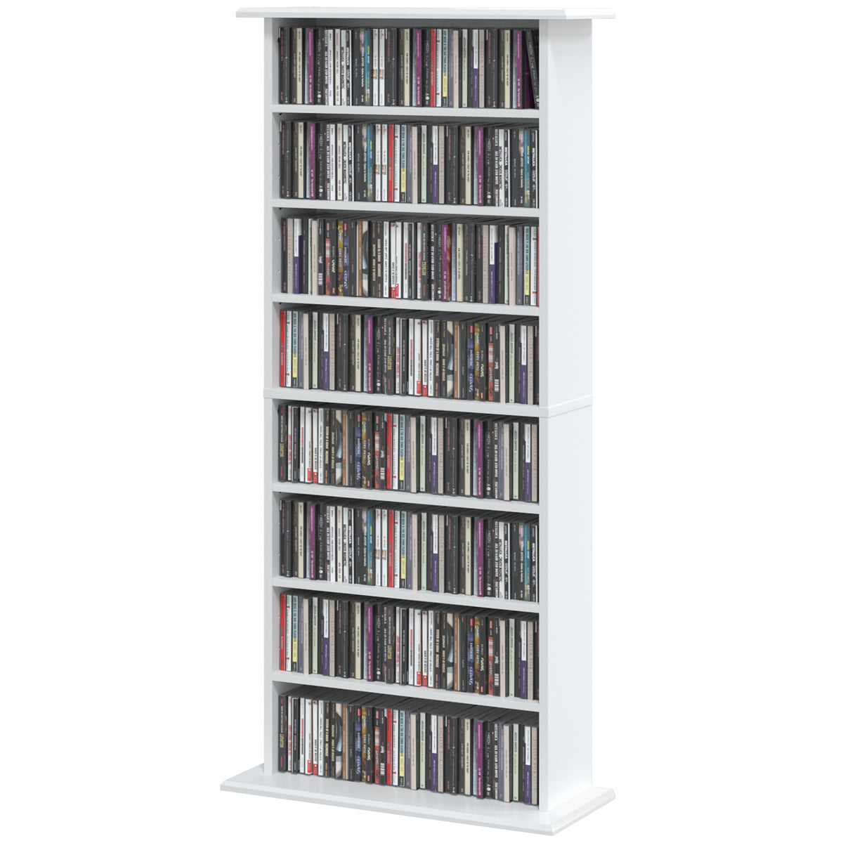 Schmaler Medienschrank, 8 Ebenen, 6 verstellbare Einlegeböden, 8 Fächer, für 360 CDs, Weiß