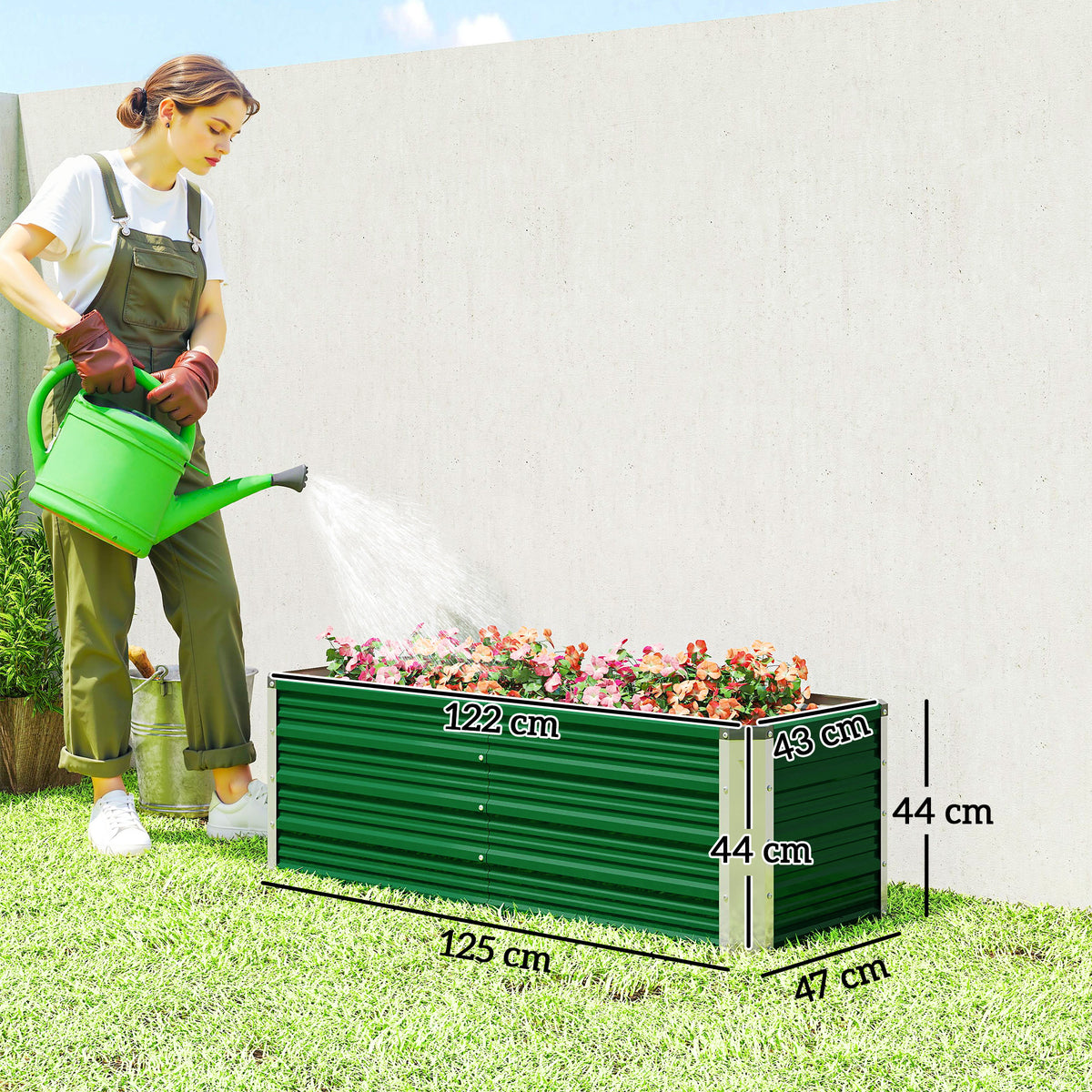 Metall-Hochbeet, 2 separate Pflanzbereiche, offener Boden, einfacher Aufbau, 125 x 47 x 44cm, Gr¨¹n