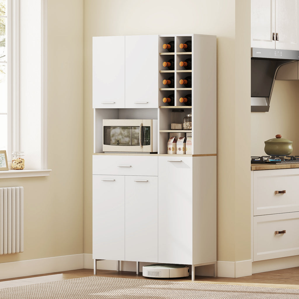 K¨¹chenschrank mit offenen Regalen, F?chern, Weinregal, Vorratsschrank mit 5 Schrankt¨¹ren, MDF, Wei?