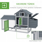Zwerghühnerstall mit Freigehege Nistkasten herausnehmbare Bodenwanne 150,5 cm x 54 cm x 87 cm Naturholz Grau