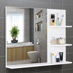 Modern Bathroom Mirror, Wall-mounted Vanity Mirror with 3 Tiers Storage Shelves for Make Up, White
