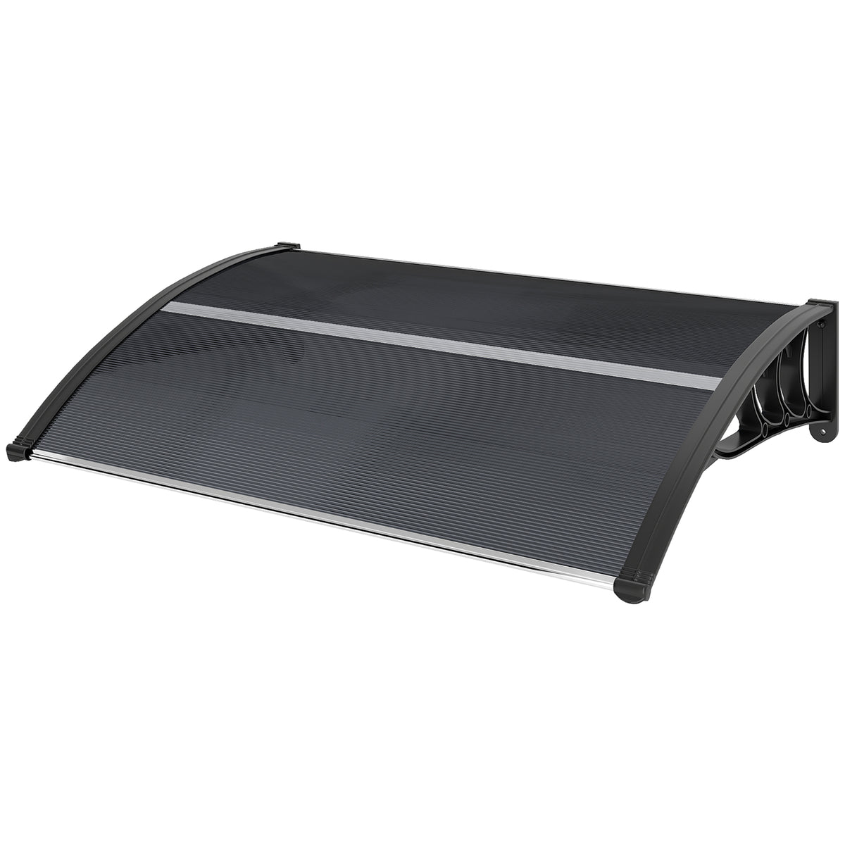 Front Door Canopy Outdoor Awning Aluminium Rigid Plastic Polycarbonate Rain Shelter UV Water Rain Resistant 100 x 75cm Black