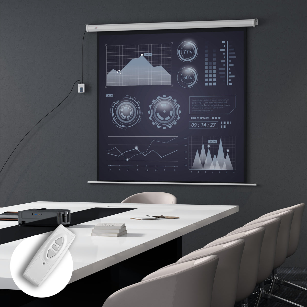 Beamer Leinwand 189,5 x 189,5 cm 92 Zoll 1:1 HD 4K Rollo-Leinwand für Heimkino für Heimkino Büro-Präsentationen