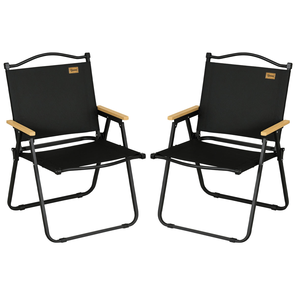 Campingstühle, 2 x Strandstuhl, faltbar, Stahl, Holzoptik, Schwarz