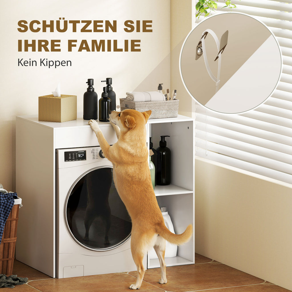 Schrank über Waschmaschine, Bad-Organizer über Toilette mit offenen Ablagefächern für Waschraum, Weiß