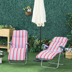 Reclining Garden Chair Set of 2, 5-Level Adjustable Zero Gravity Chairs with Cushions, Folding Sun Lounger Garden Recliner Chairs with Armrests for Outdoor, Patio, Red Stripe