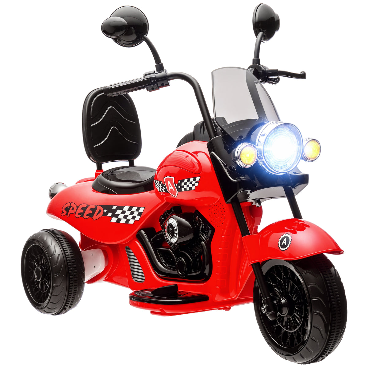 Elektro-Kinder-Motorrad, 3 Räder, 6V Batterie-Betrieb, Scheinwerfer, Musik, für Kinder im Alter von 3-6 Jahren, Rot
