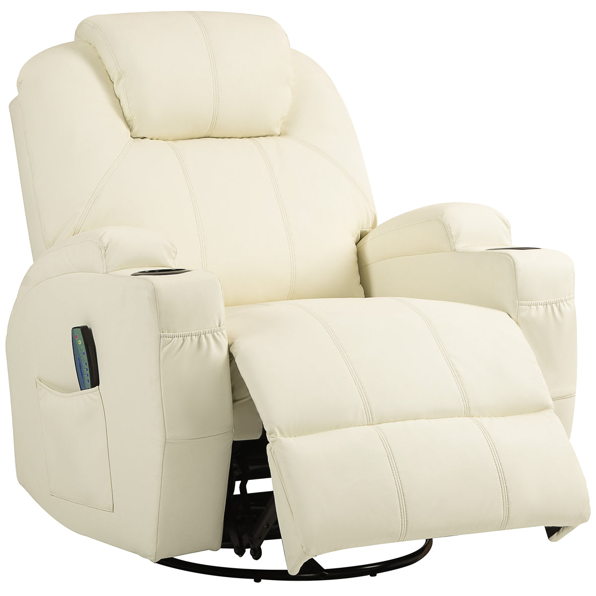 Relaxsessel mit Massagefunktion, neigbare Lehne, drehbar, bis 150 kg, Kunstleder, Cremeweiß