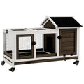 Wooden Rabbit Hutch, Guinea Pig Cage, with Removable Tray, Wheels - Brown