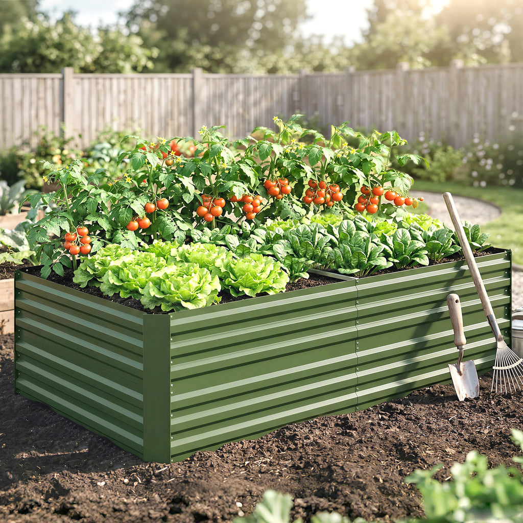 Raised Beds for Garden, Galvanised Steel Outdoor Planters with Multi-reinforced Rods, 180 x 90 x 59 cm, Green