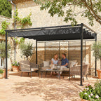 Pergola 3,87 x 2,97 m Terrassenüberdachung mit Schiebedach, 2 Sichtschutz, UV 50+ Dunkelgrau