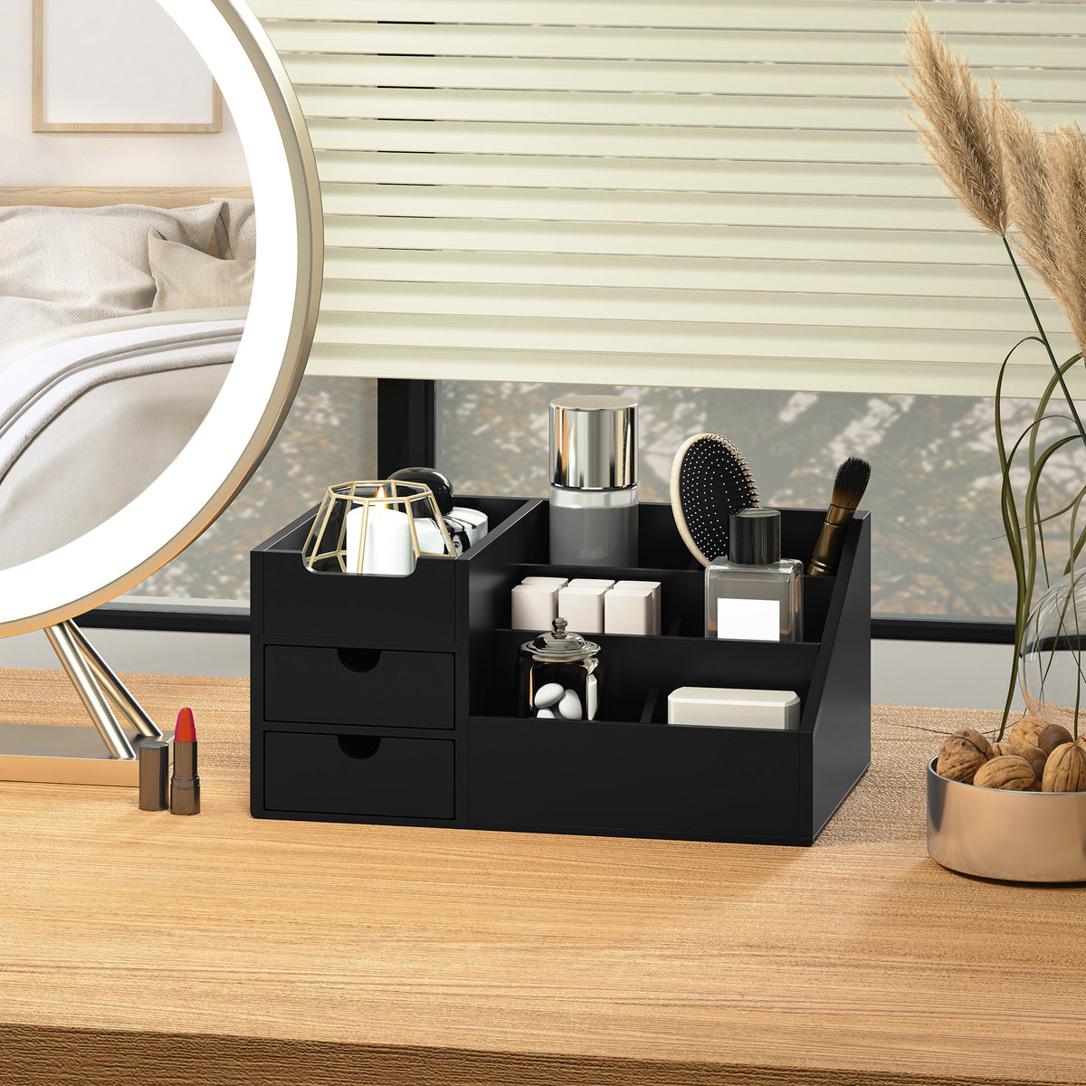 Schreibtischorganizer 2 Schubladen Aufbewahrungsbox Büro Box Organisation Schwarz 33 x 20,5 x 15,5 cm