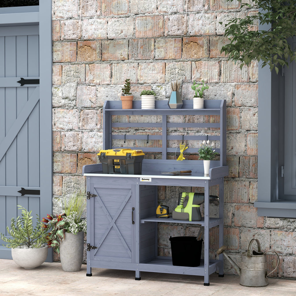 Gartentisch mit Schrankfach, Aluminium-Arbeitsfl?che, Stauraum, 112x47x146cm, Grau