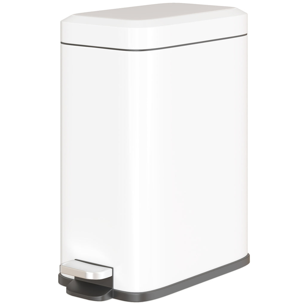 5L Rectangular Compact Bin Steel Body Removable Bucket Quiet-Close Lid w/ Pedal Lid Rubbish Trash Can Home Office Bedroom Bathroom Living Room Garbage Tidy Clean White